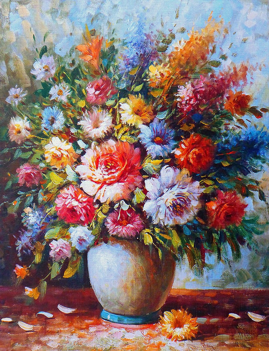 HD wallpaper: photo of flower arrangement in vase oil painting, image, art  | Wallpaper Flare