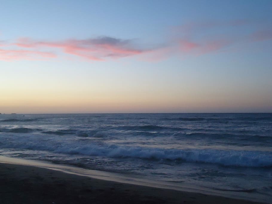 Beach, Sunset, Sundown, Sky, summer, orange, water, ocean, sea HD wallpaper