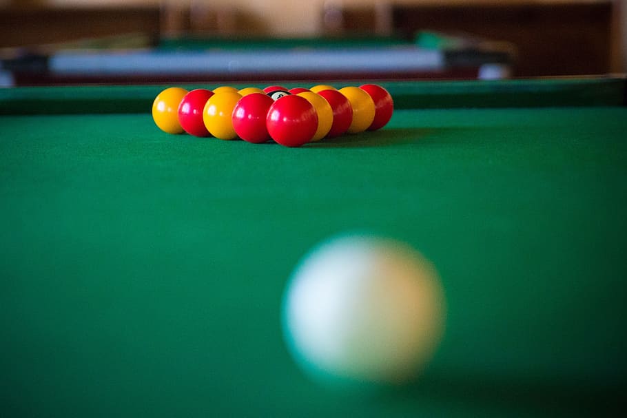 Hd Wallpaper Billiards Bar Green, How To Set Up A Pool Table Red And Yellow