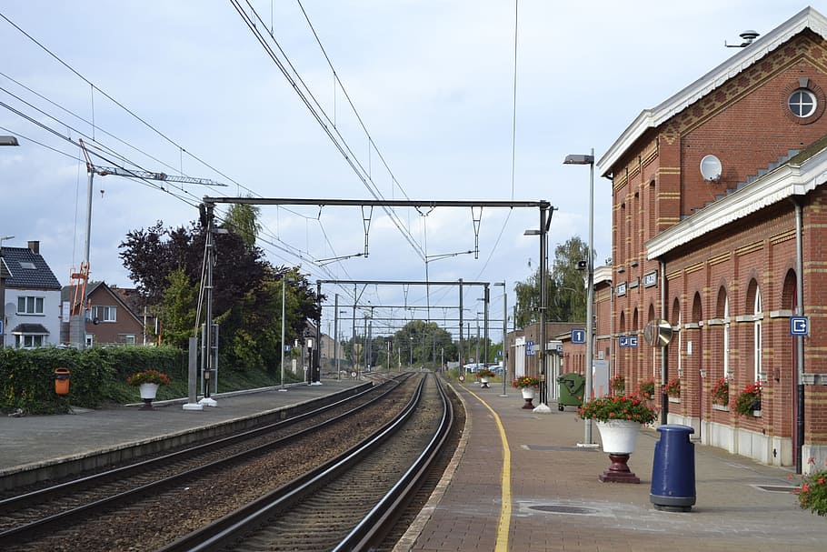 station, bilzen, sncb, rail transportation, track, railroad track HD wallpaper