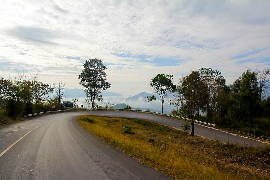 mountain, road, nature, sky, highway, trip, plant, tree, transportation HD wallpaper