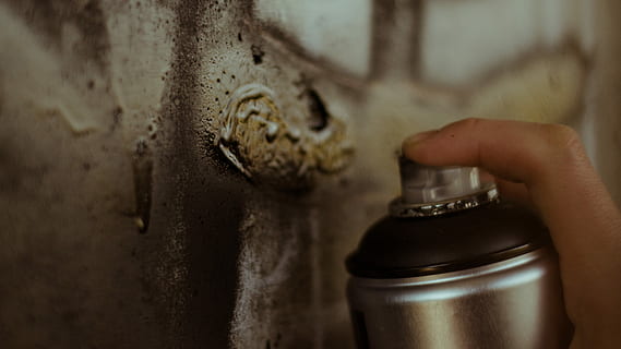 person holding gray spray can, person spraying paint on wall HD wallpaper