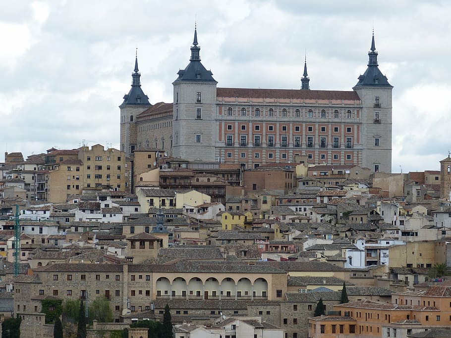 brown and blue castle city, toledo, spain, castile, old town HD wallpaper