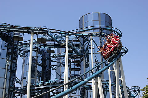 people raising their hands in roller coaster, ride, action HD wallpaper