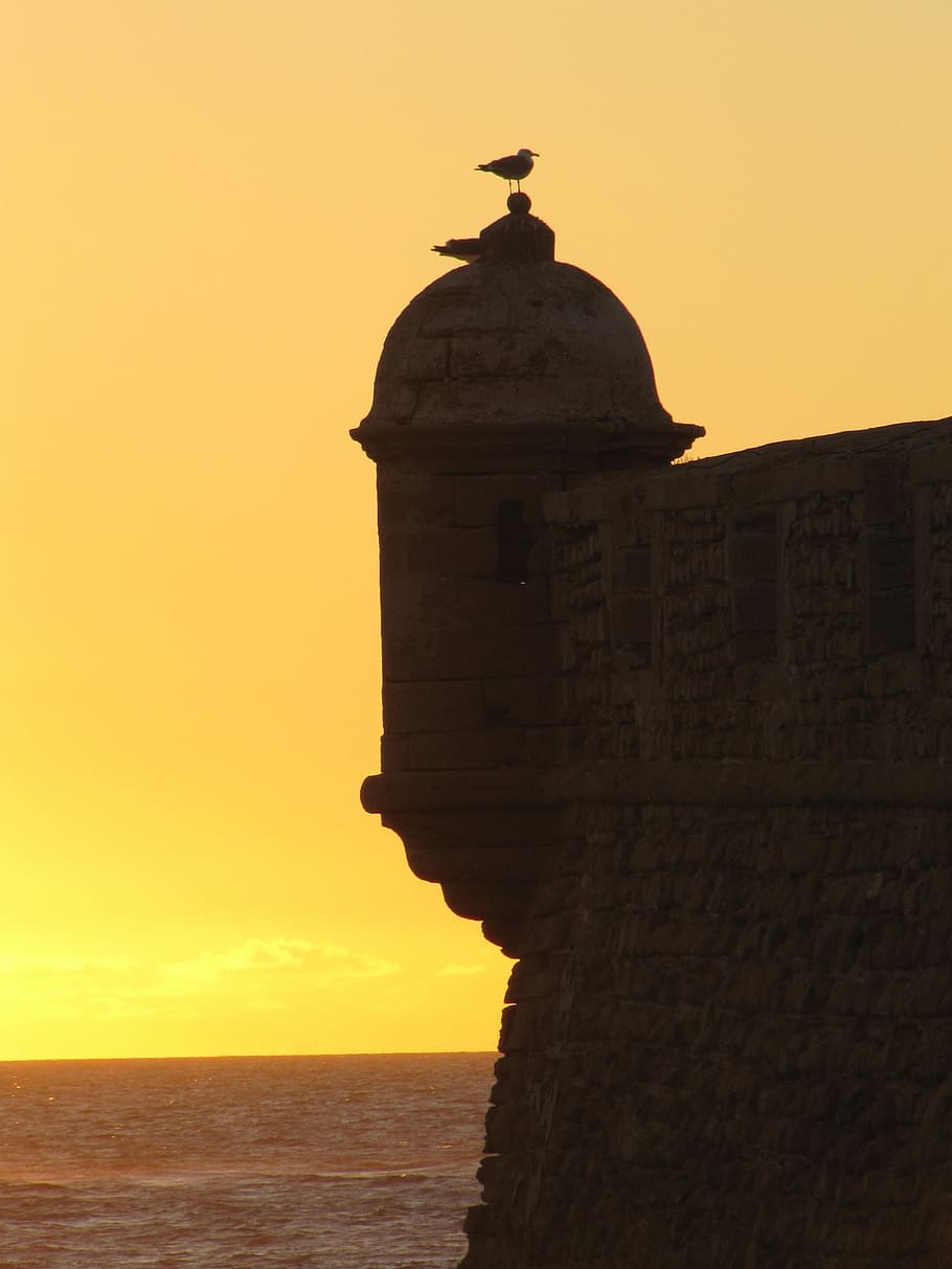Sunset, Tower, Sea, Architecture, Water, silhouette, statue HD wallpaper