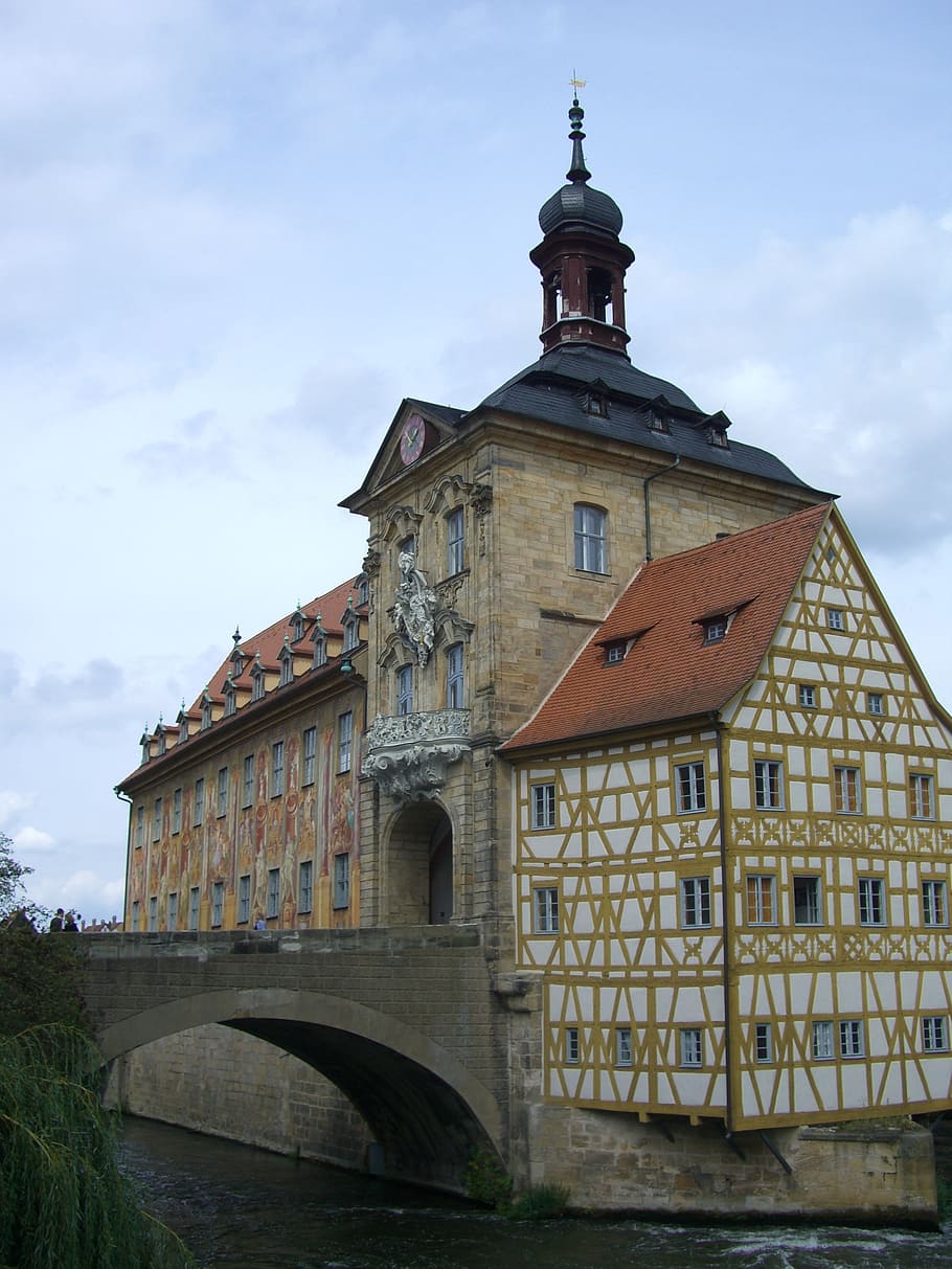 bamberg, town hall, bridge, regnitz, architecture, built structure HD wallpaper