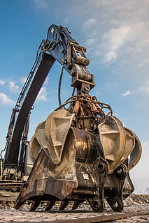 close-up photography of brown metal payloader bucket, excavator HD wallpaper