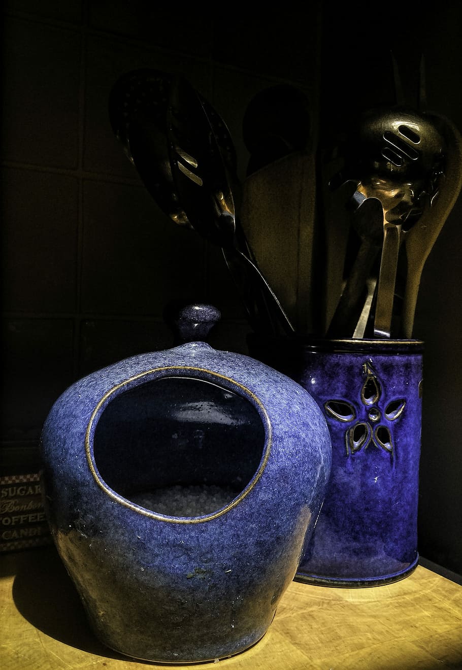 Caster, Kitchen, Spoon, Ceramics, blue, indoors, no people HD wallpaper