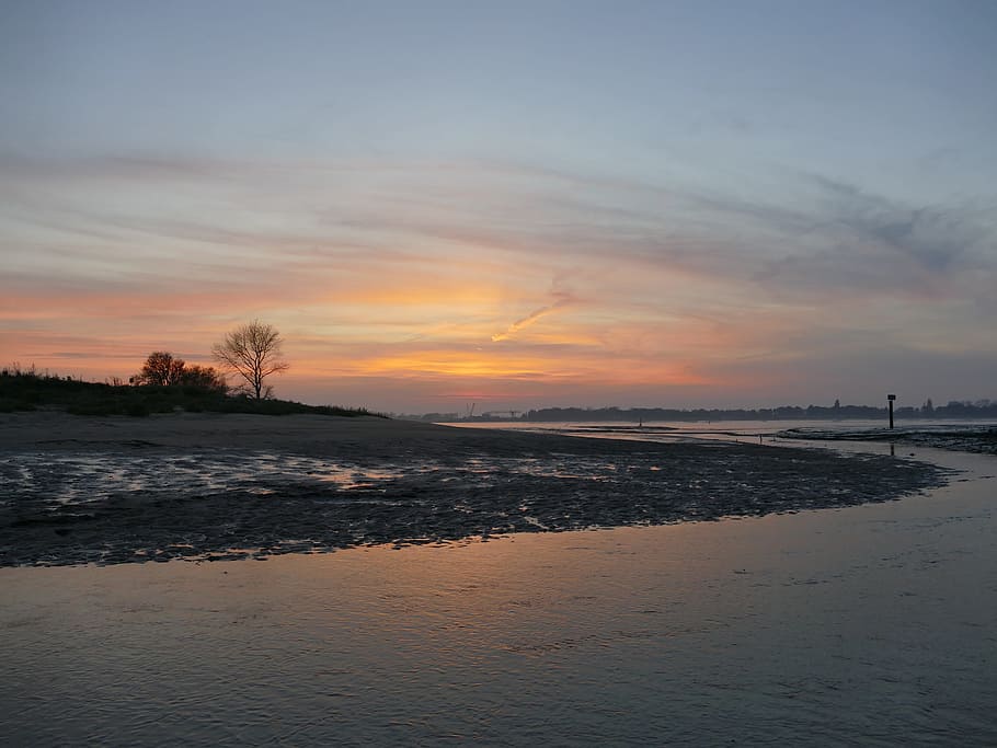 ebb, flood, watts, mood, north sea, tides, dike, sky, sunset HD wallpaper