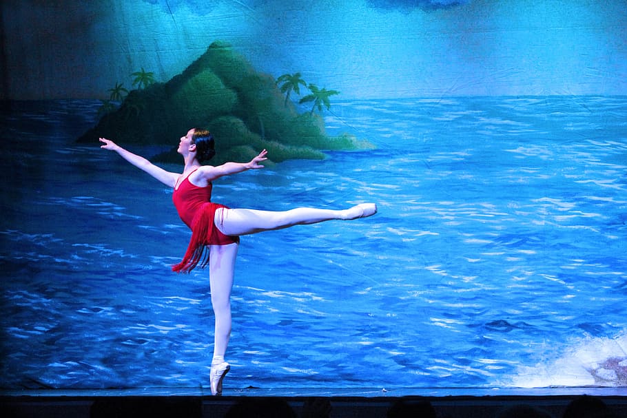 woman wearing red dress dancing, dancer, ballet, theatre, slippers HD wallpaper