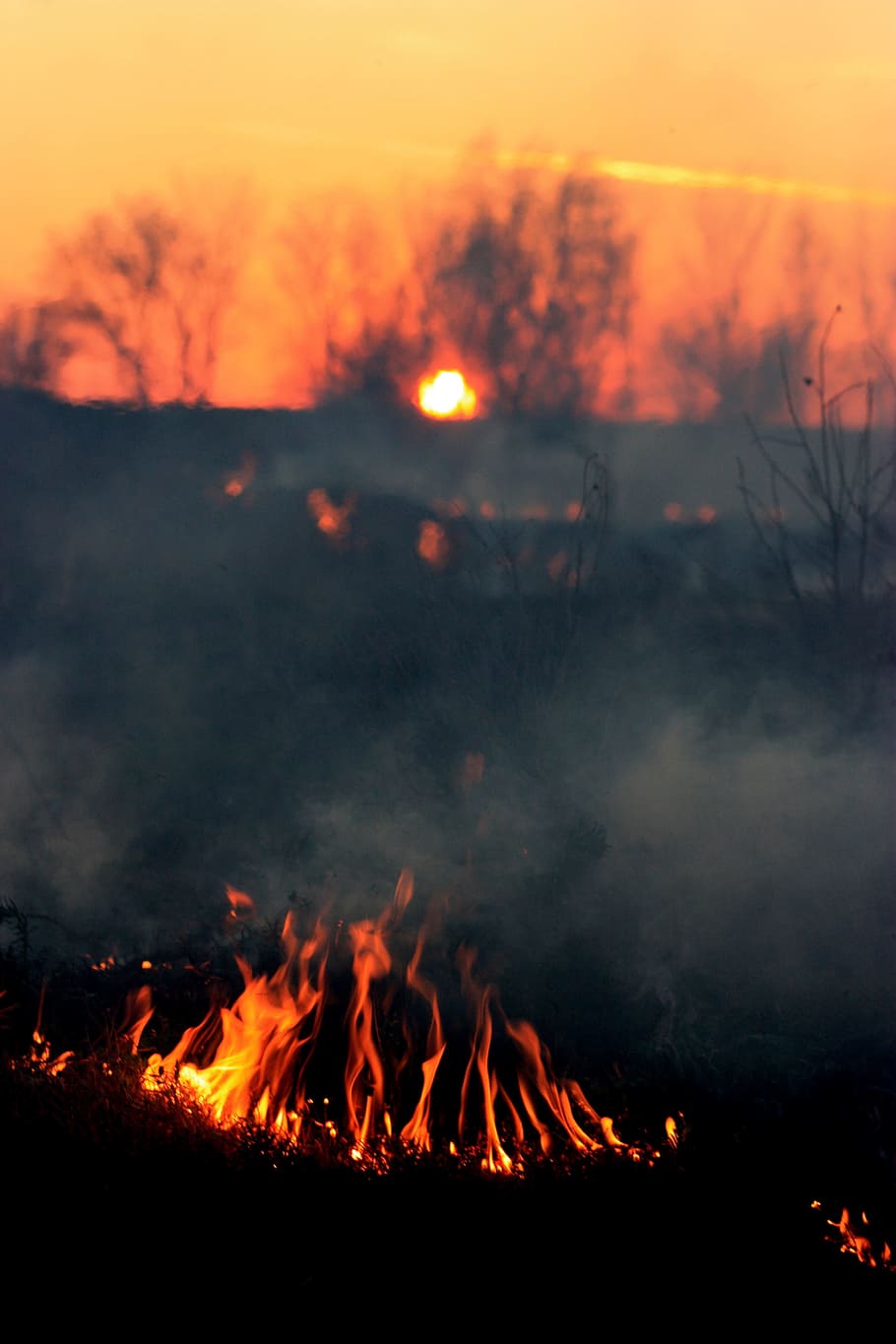 Fire, Smoke, Sunset, Disaster, red, apocalyptic, horror, burning HD wallpaper