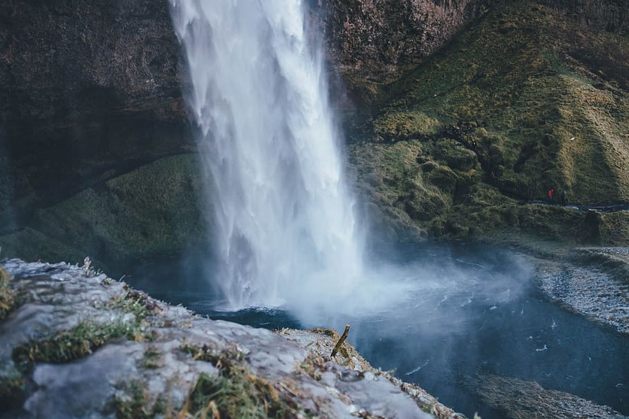 top view of waterfalls, waterfalls between rocks, photo, cascade HD wallpaper