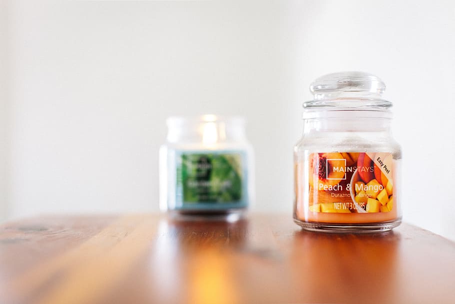 glass, table, fire, macro, candles, flame, jars, container, indoors HD wallpaper