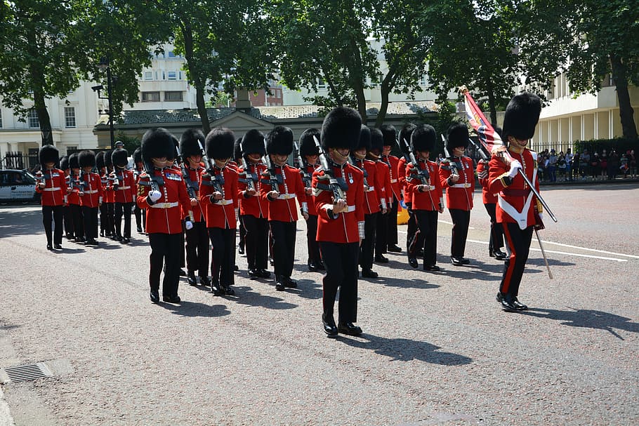guard, red, step, march, london, changing of the guard, palace, HD wallpaper