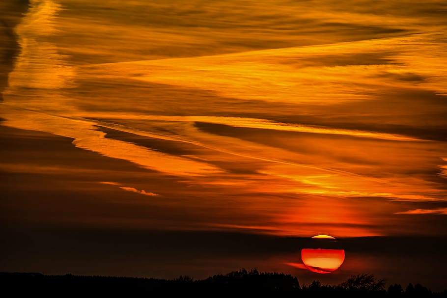 sunset photography, setting sun, abendstimmung, evening sky HD wallpaper