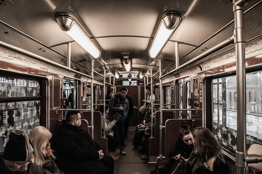 people inside train photo, untitled, tram, carriage, lights, window HD wallpaper