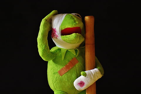 Kermit the Frog with gauze holding brown pole, injured, patch HD wallpaper