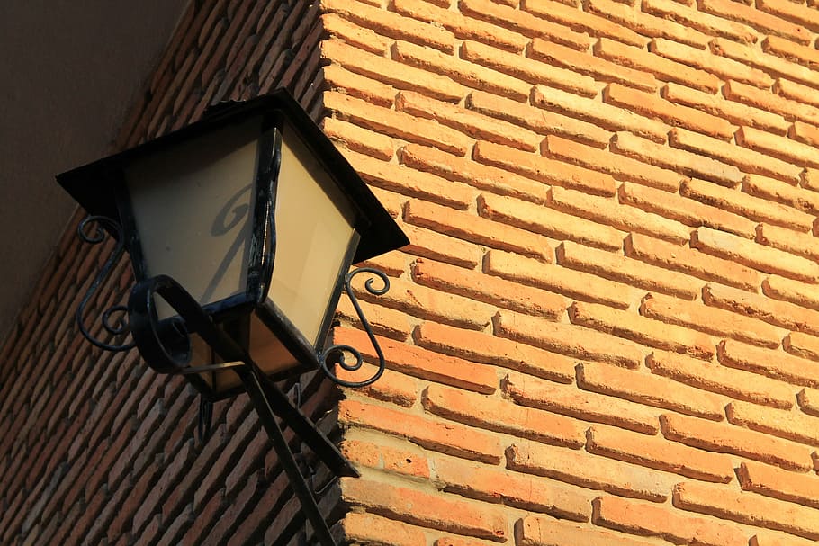 lighting, facade, lights, no people, brick, brick wall, architecture HD wallpaper