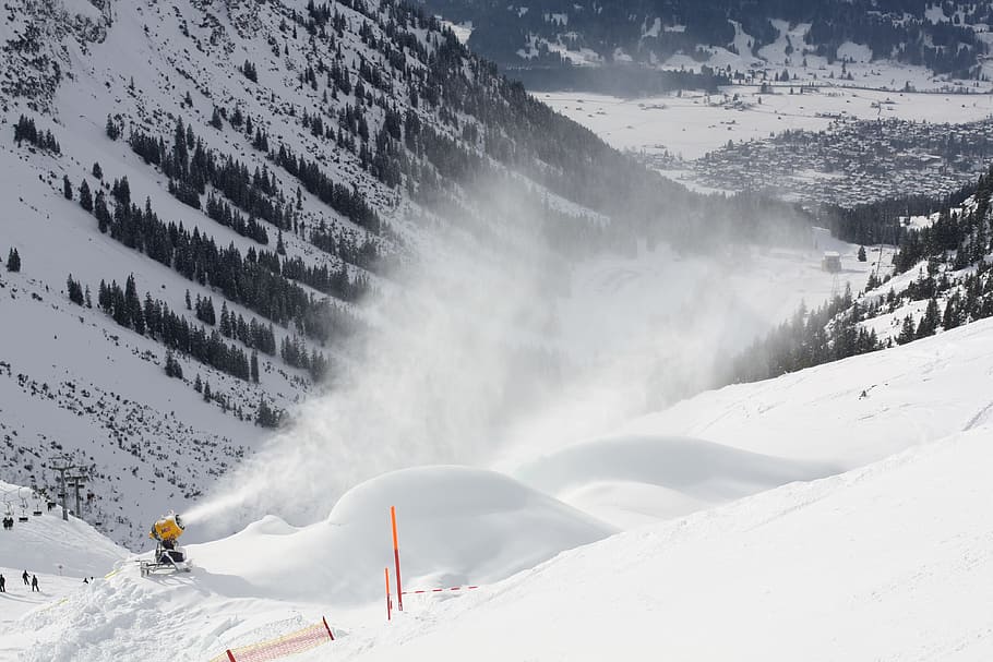Ski, Sun, Snow Making, System, snow making system, oberstdorf HD wallpaper
