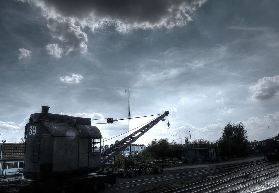 faucet, track, spoorkraan, evening, railroad, wagon, kraanwagon HD wallpaper