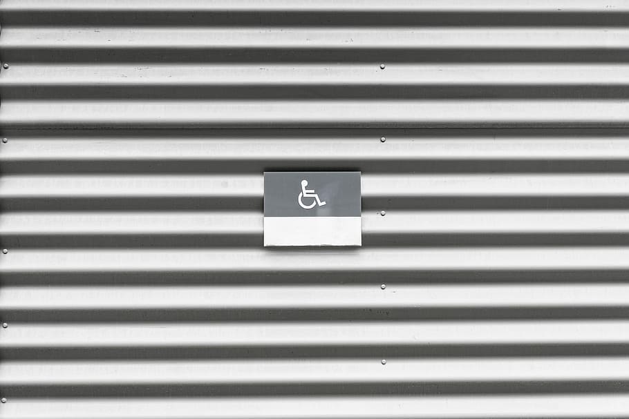 Metal Wall with Wheelchair Disabled Sign, building, minimalism