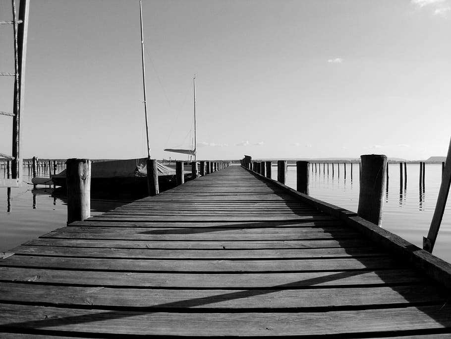 web, bridge, black and white, the way forward, direction, water HD wallpaper