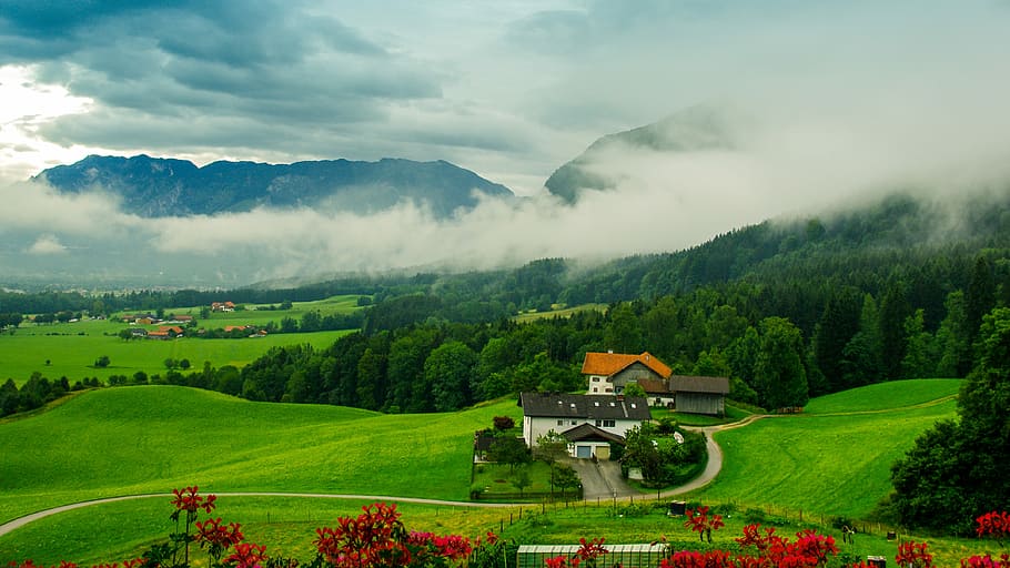 germany, aufham, landscape, mountain, fog, scenics - nature HD wallpaper
