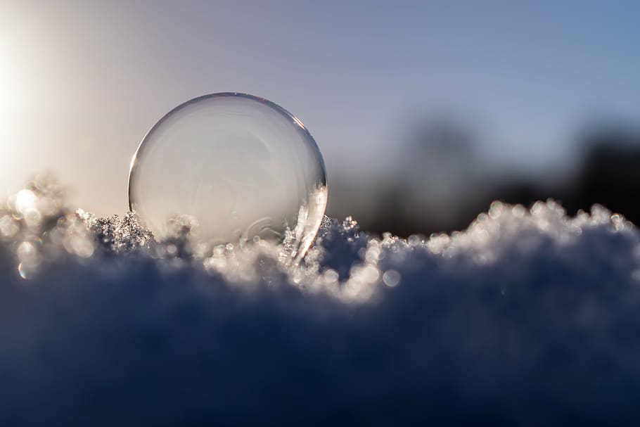 selective focus photography of clear ball, soap bubble, sun, blue, HD wallpaper