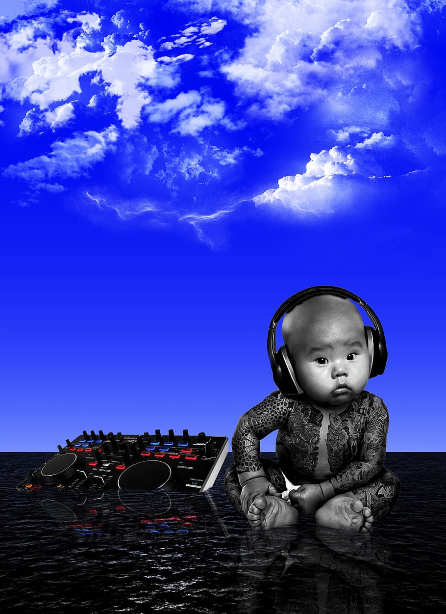 HD wallpaper: baby wearing black headphone edited photo, sky, mar, tattoo,  headphones | Wallpaper Flare