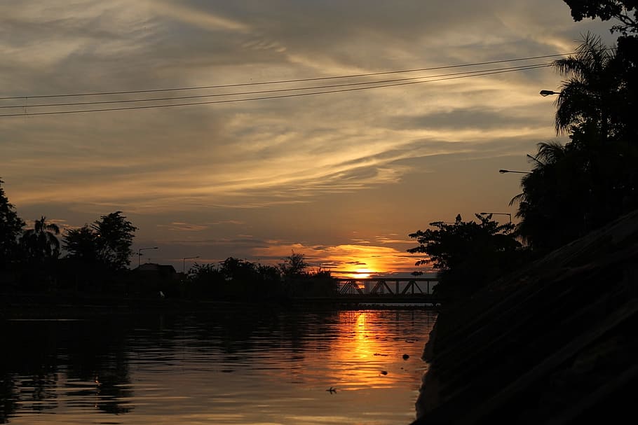 Sunset, Water, Bridge, Landscape, wilderness, scenery, natural HD wallpaper