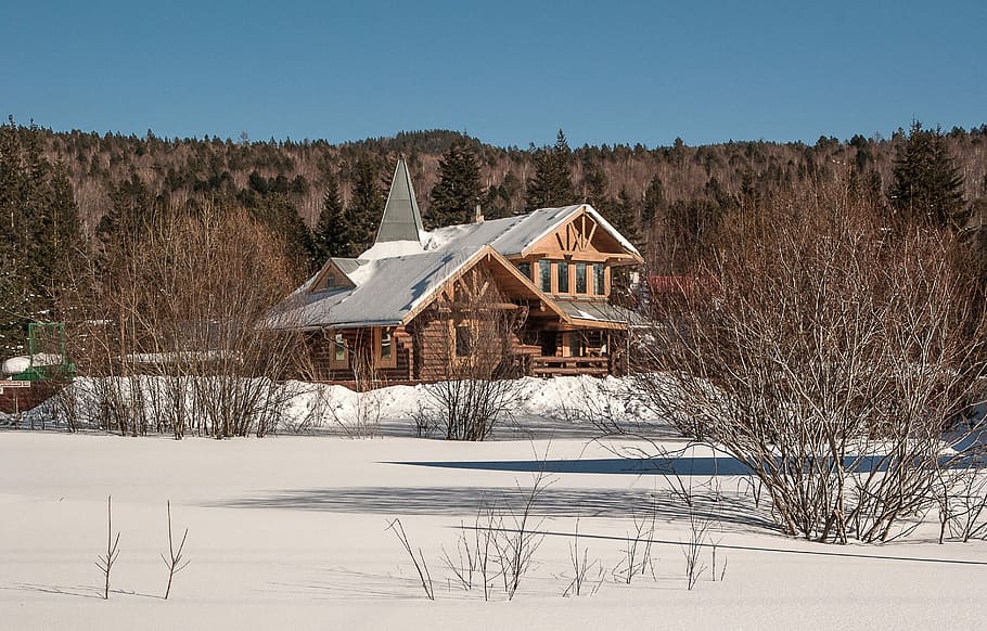 irkutsk, chalet, taiga, architecture, building exterior, snow, HD wallpaper