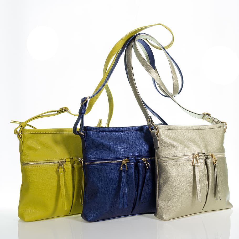bag, women, yellow, blue, cut out, white background, studio shot