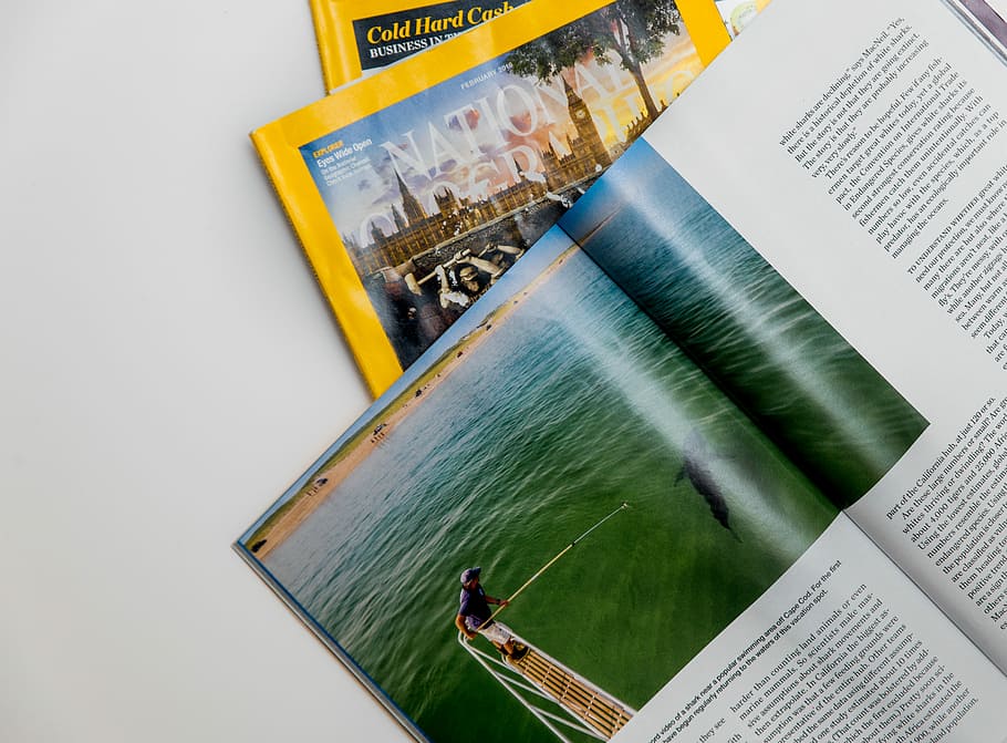fishing magazine, National Geographic books, page, color, high angle view, HD wallpaper