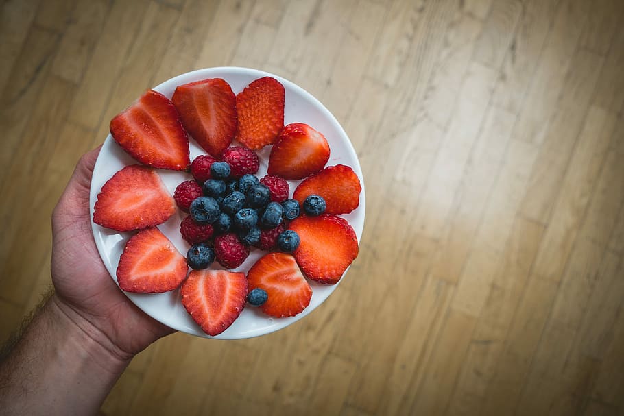 Healthy berries for snack, blueberries, fruit, hands, raspberries HD wallpaper
