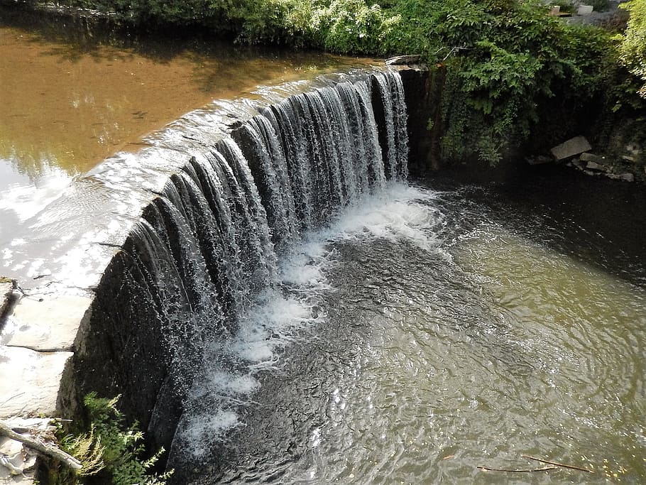 cascade, water plan, garden, flowing water, motion, long exposure HD wallpaper