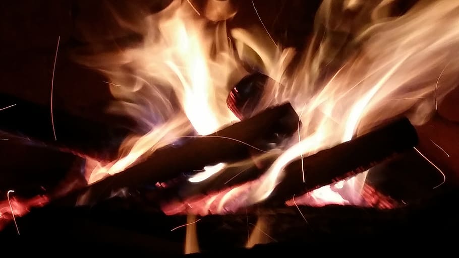 fire, firepit, wood, burning, flame, fire - natural phenomenon HD wallpaper