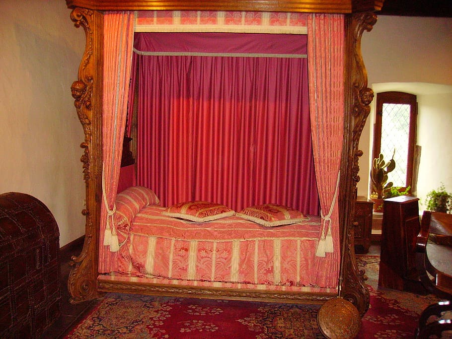 bed, middle ages, castle, sleep, curtain, indoors, architecture HD wallpaper