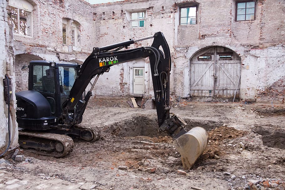 Excavators, Facade, Gutted, Bagger, Hole, bagger hole, goal HD wallpaper