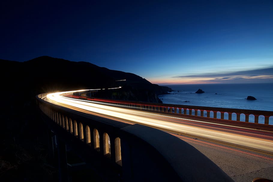 empty road, timelapse photography of bridge near body of water HD wallpaper