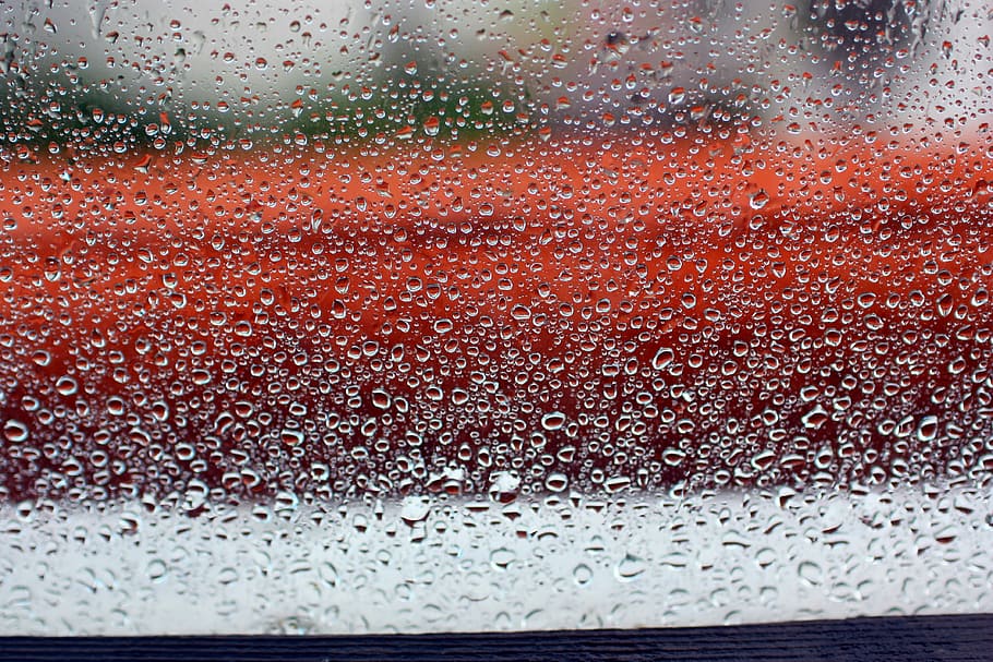 Raindrops, red, non, window, glass - material, wet, indoors HD wallpaper