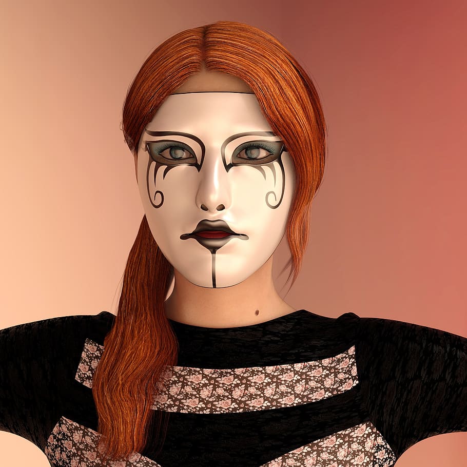 woman wearing mask painting, panel, face, carnival, venice HD wallpaper