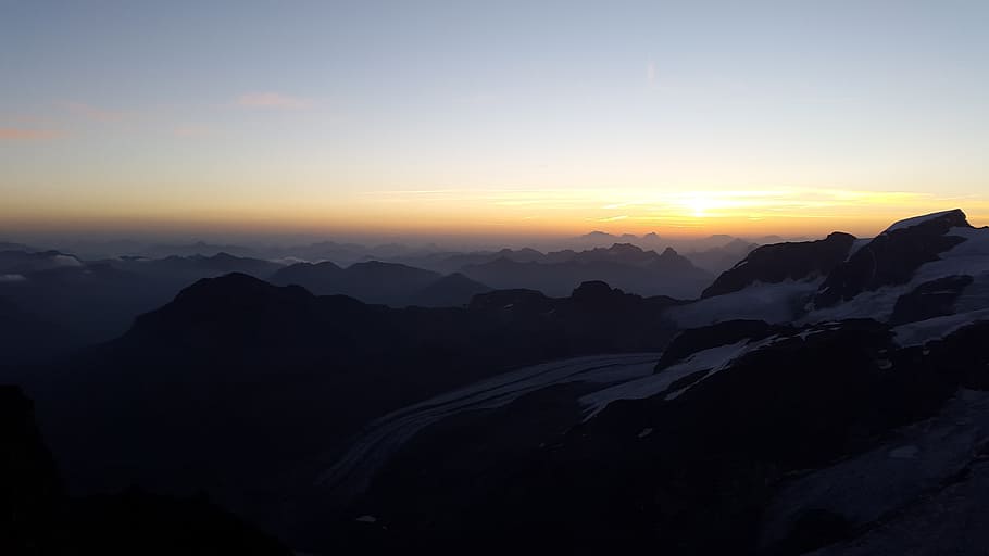 sunrise, alpine, summit, graubünden, switzerland, mountains, HD wallpaper