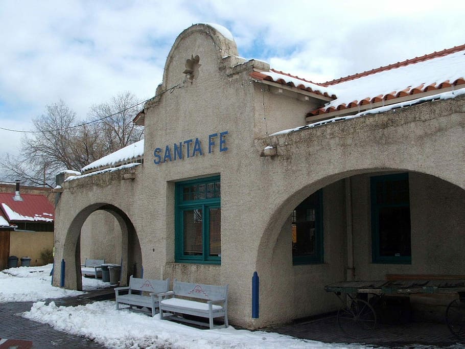 Downtown Santa Fe train station, New Mexico, building, photos