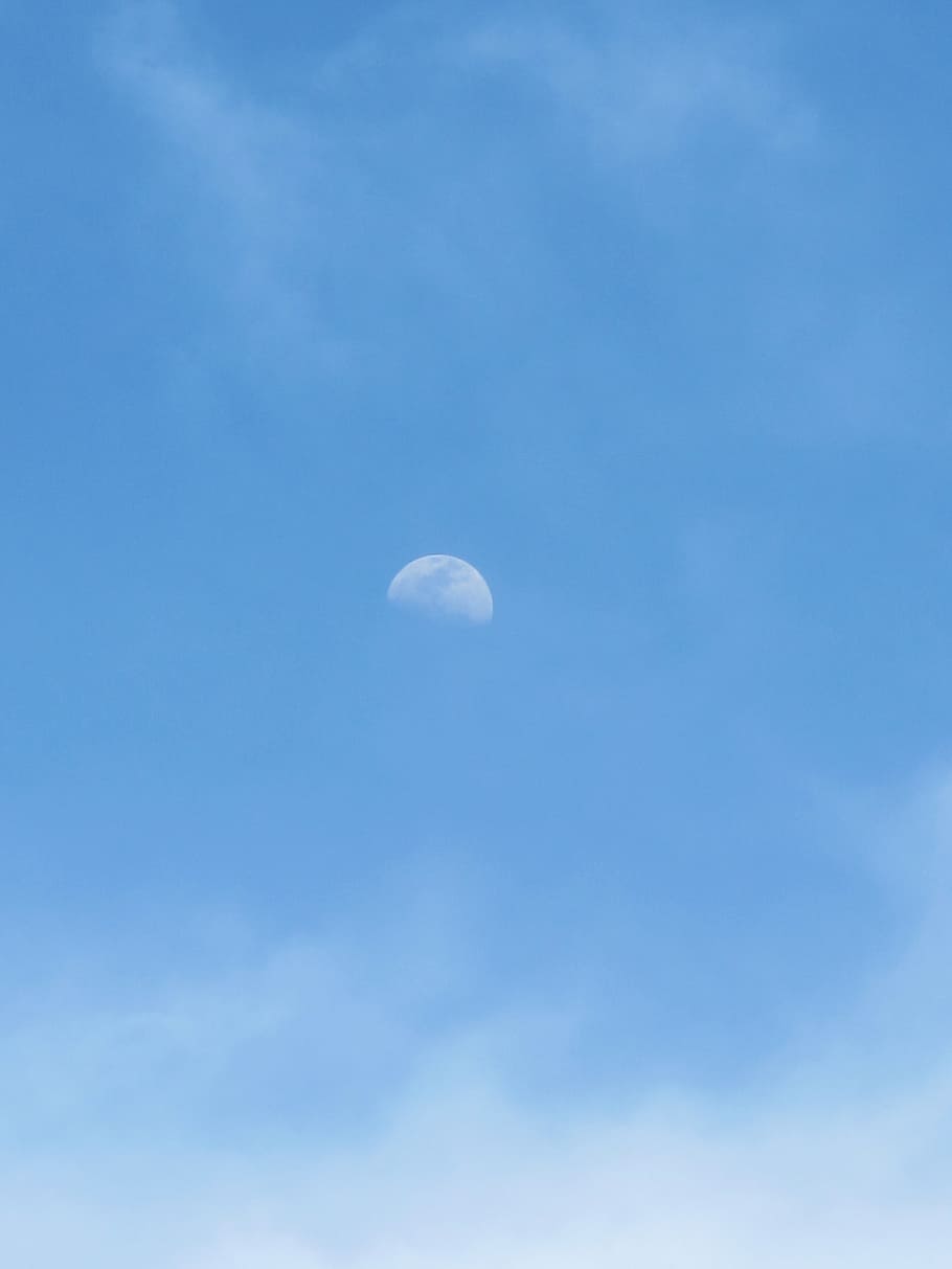 moon day, sky, clouds, low angle view, cloud - sky, beauty in nature HD wallpaper