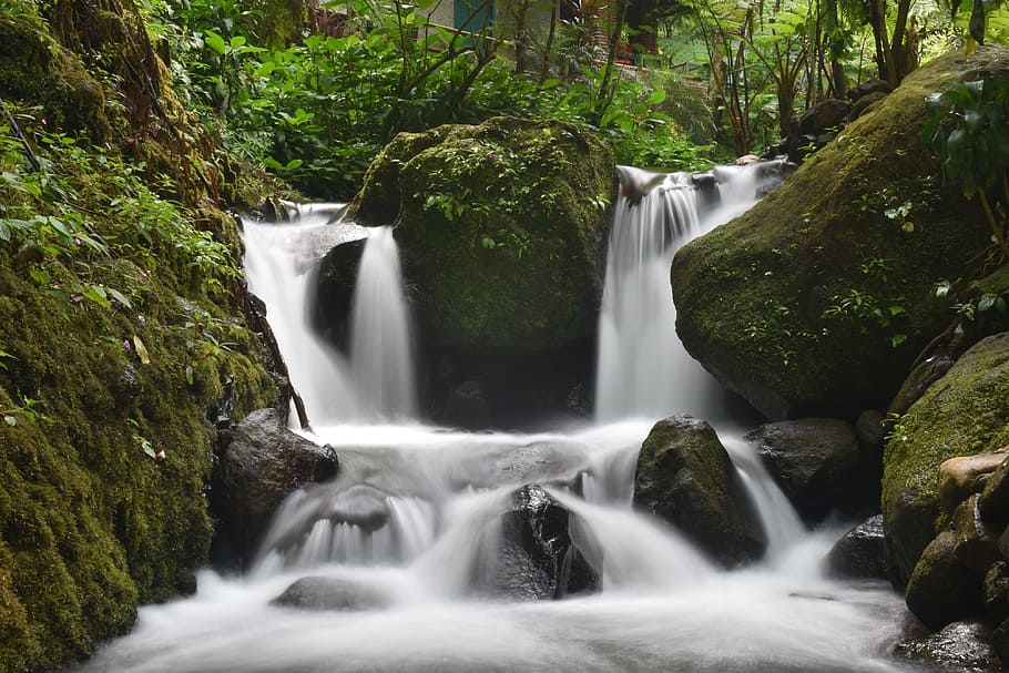 creek, stream, waterfall, landscape, outdoor, cascade, mountain HD wallpaper