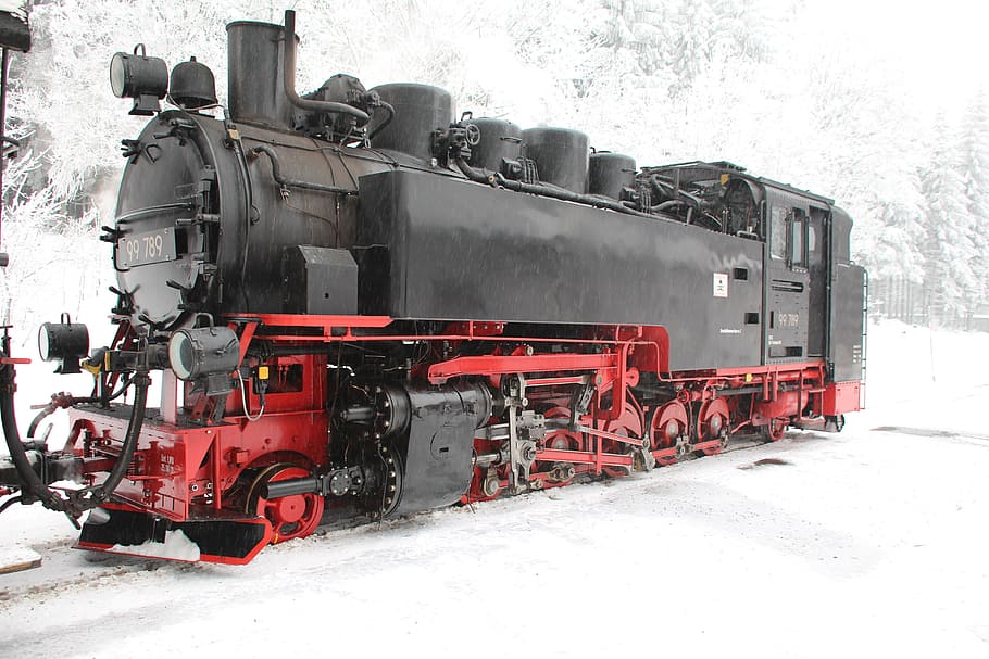 black and red train during snow, Steam Locomotive, Railway, Old, Train, HD wallpaper