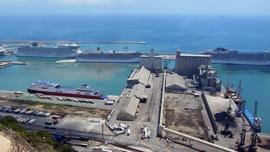 port, barcelona, boats, goods, catalonia, mediterranean, import, HD wallpaper