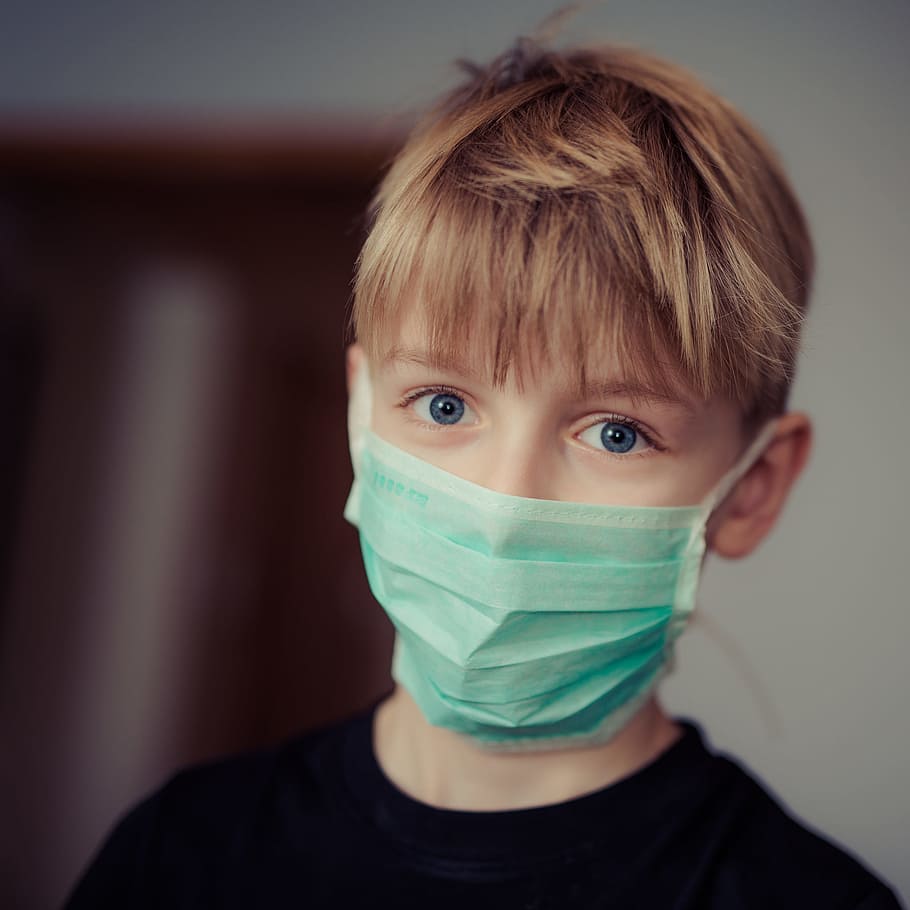 Boy Wearing Surgical Mask, child, childhood, cute, eyes, first aid