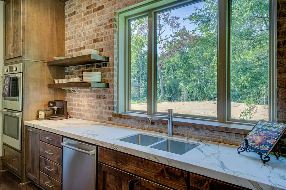 gray steel sink, kitchen, high end, home Interior, indoors, modern