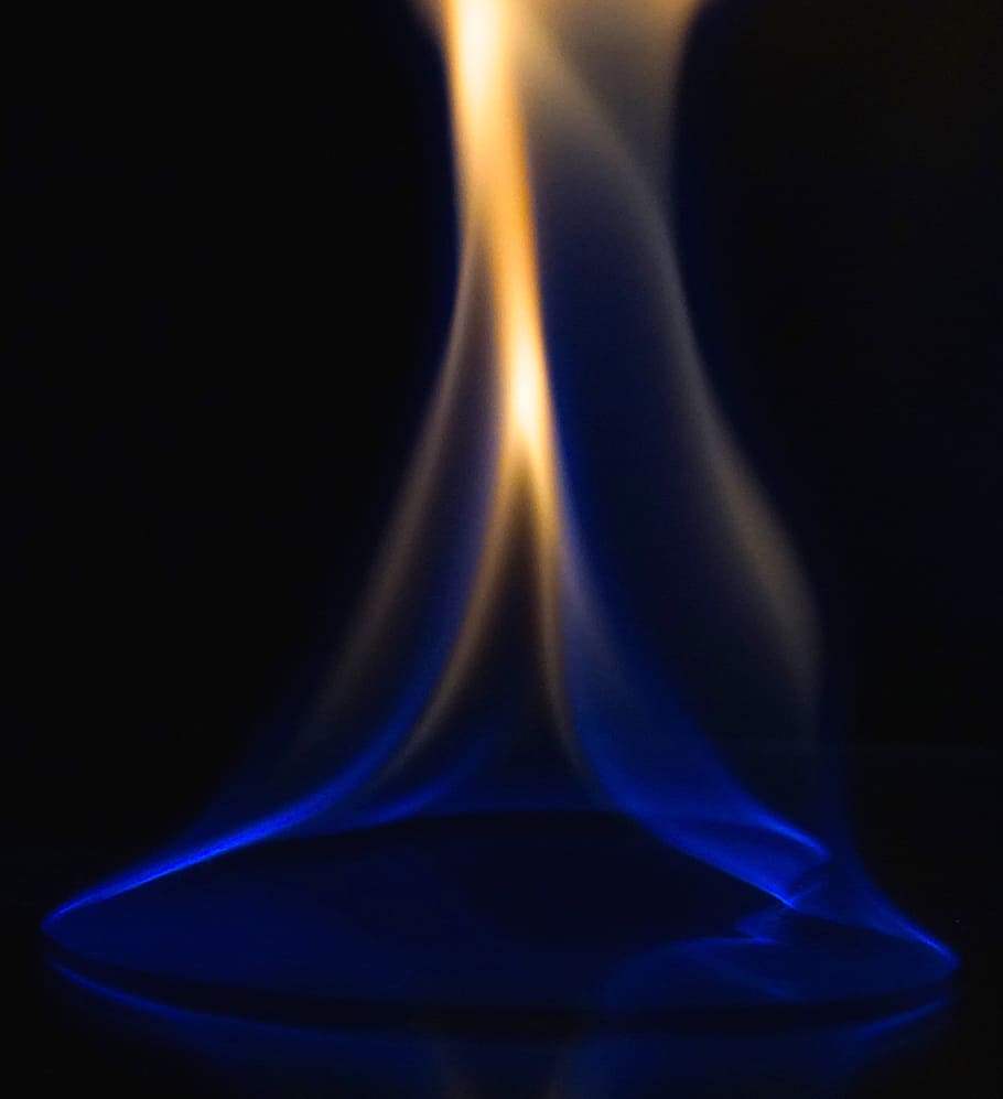 fire, flame, glow, blue, orange, yellow, black background, studio shot HD wallpaper